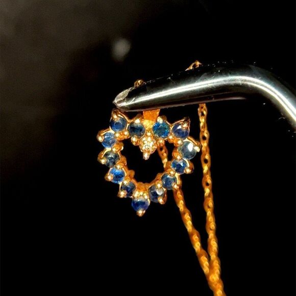 Dainty 14K Gold Rubies/Sapphires Heart Necklace - Picture 3 of 12